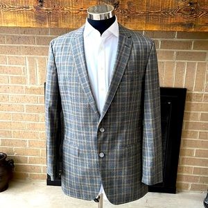 NEW Hugo Boss mens 44L gray beige plaid check 100% wool sport coat NWT $595